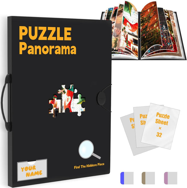 Puzzle Storage for 1000Pcs with Central Mesh Window,Puzzle Holder with 5 Set Puzzles Stickers,Labeling Tabs and Dly Name Card Pocket,28.3 * 21In(Inner Page Size)